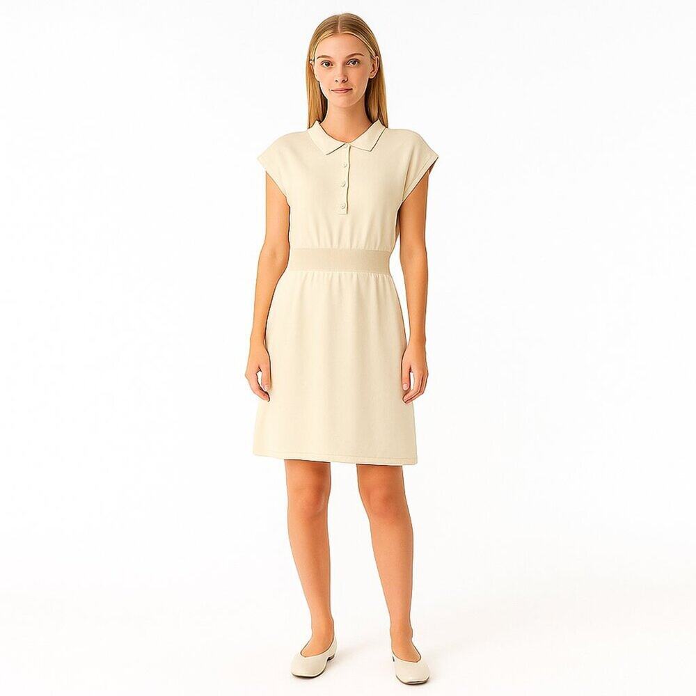 2/$30 Dazy Fit and Flare Shirt Dress Cap Sleeve Beige Small #A0366 TRB2